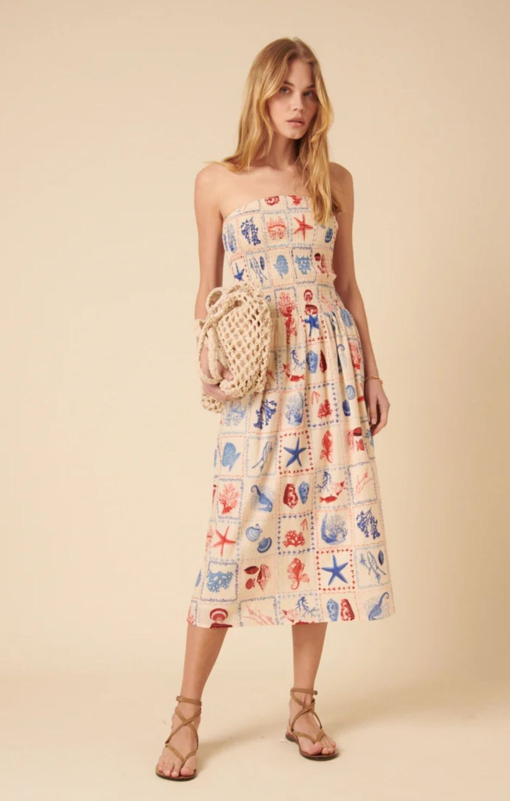 sylvia midi dress Rent Nobody's Child Cream Shell Print Sylvia Midi Dress