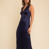 Nobody's Child Navy Sleeveless Satin Lace Trim Nessy Midaxi Dress