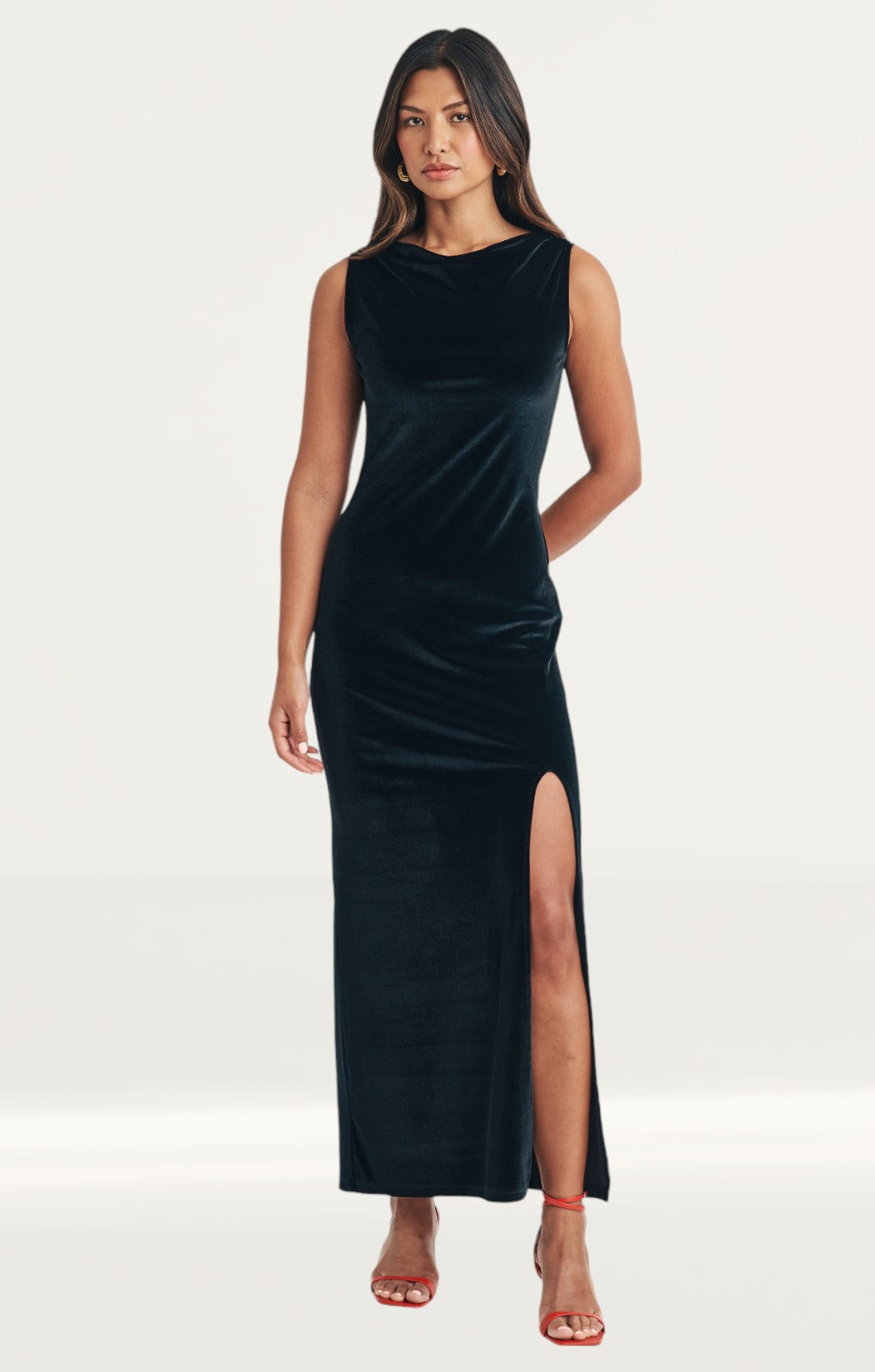 Nobody's Child Black Velvet Jersey Camille Midi Dress