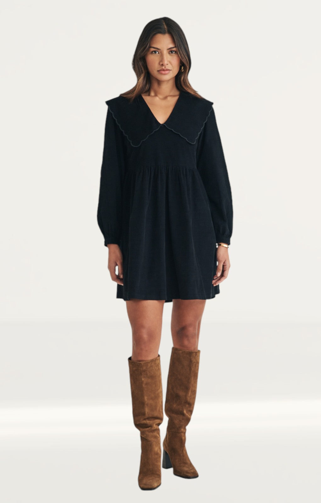 Nobody's Child Black Cord Peter Pan Collar Cassis Mini Dress Nobody's Child Black Cord Peter Pan Collar Cassis Mini Dress