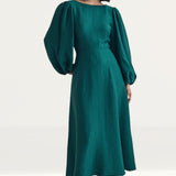 Nobody's Child Emerald Green Balloon Sleeve Zora Midi Dress