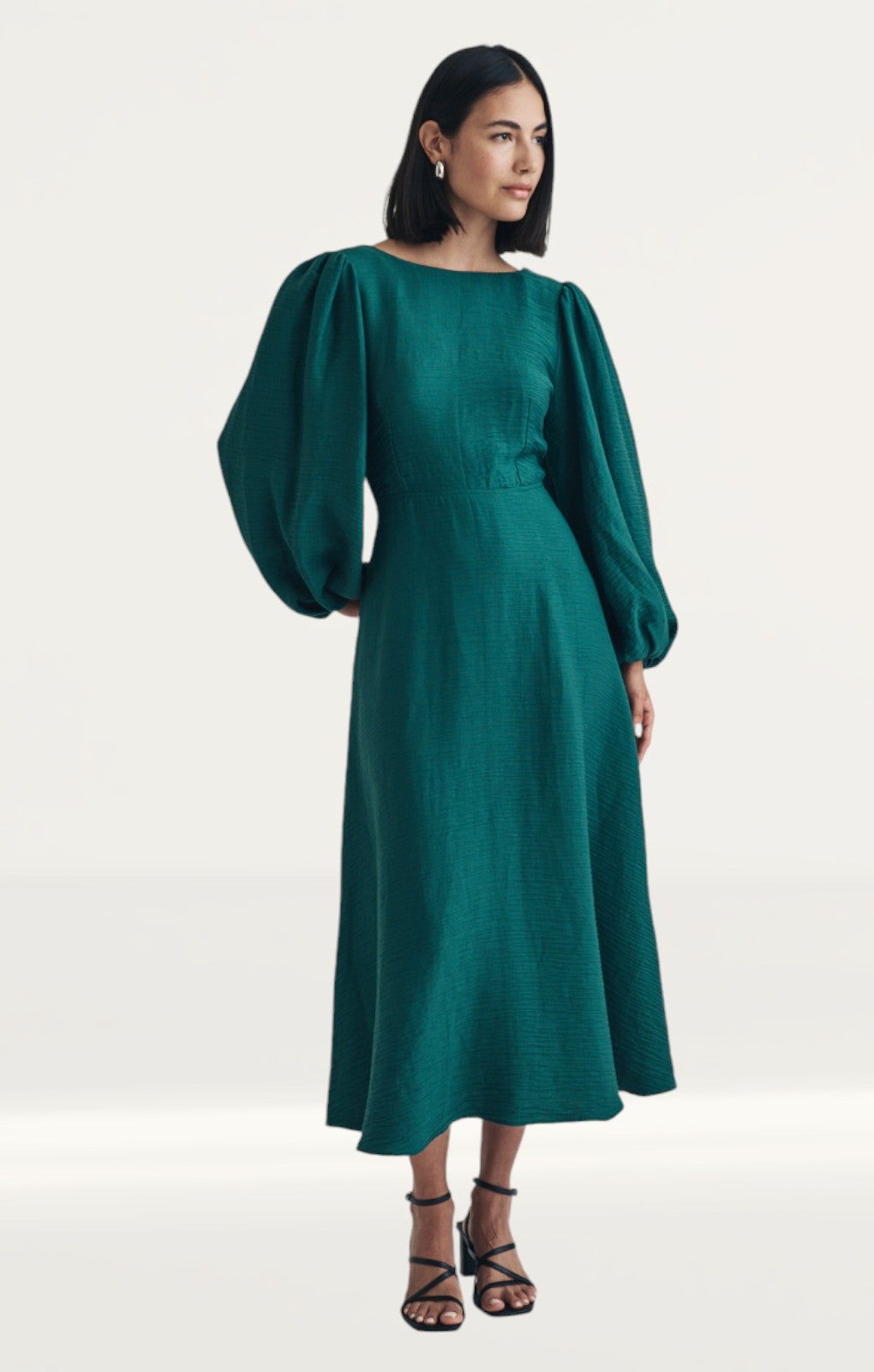 Nobody's Child Emerald Green Balloon Sleeve Zora Midi Dress