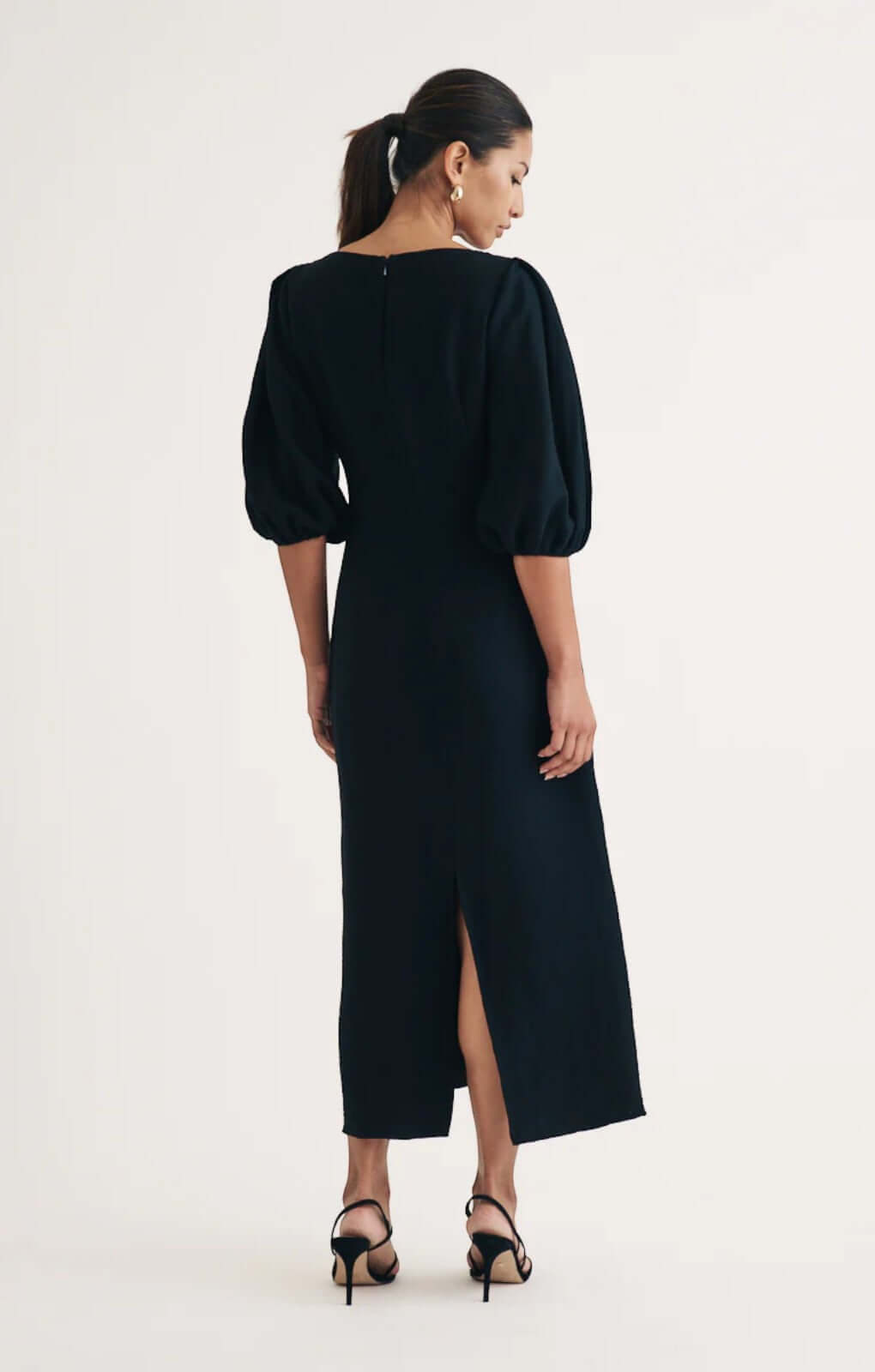 Nobody's Child Black Puff Sleeve Hannah Midi Dress
