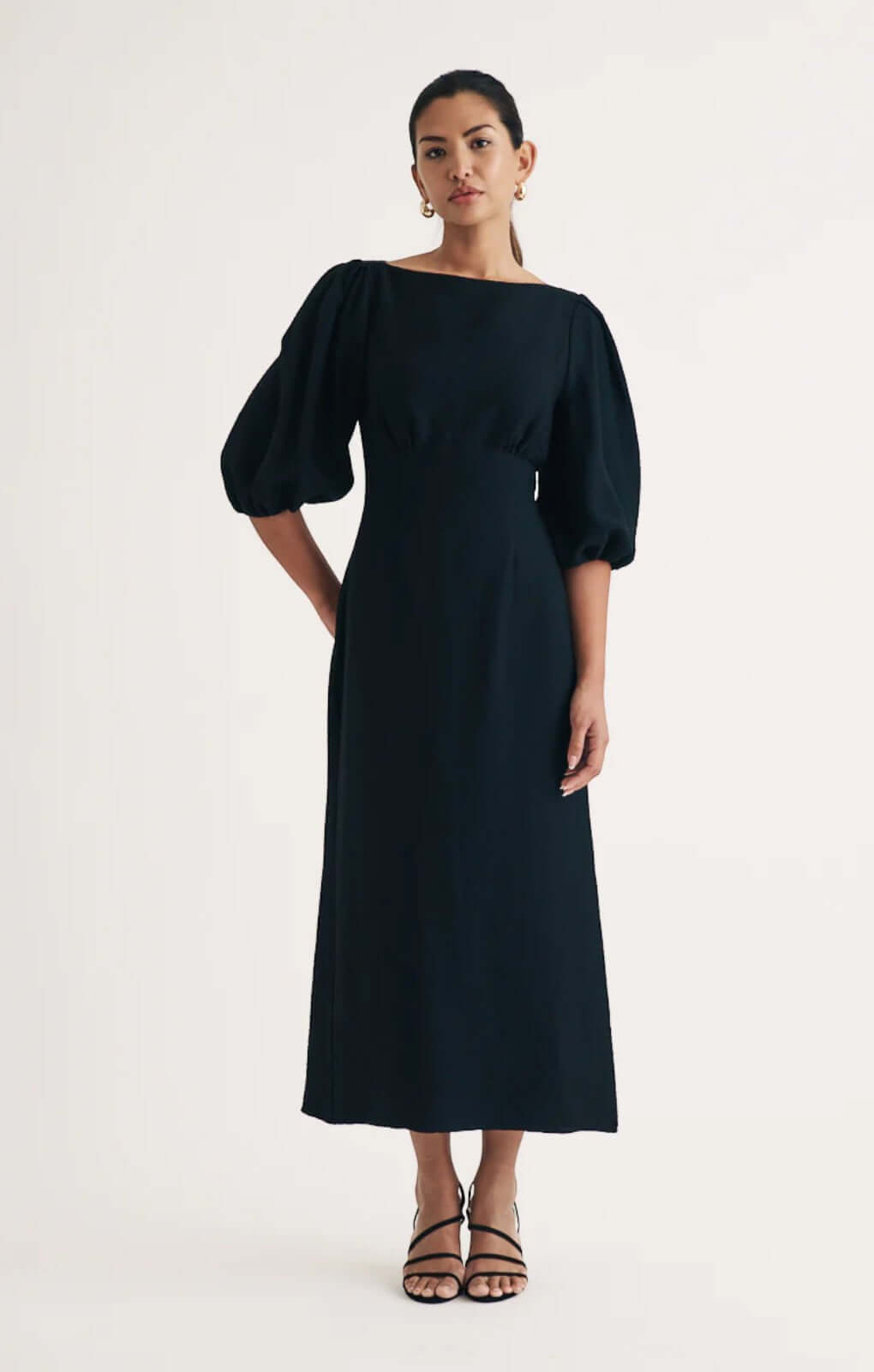 Nobody's Child Black Puff Sleeve Hannah Midi Dress