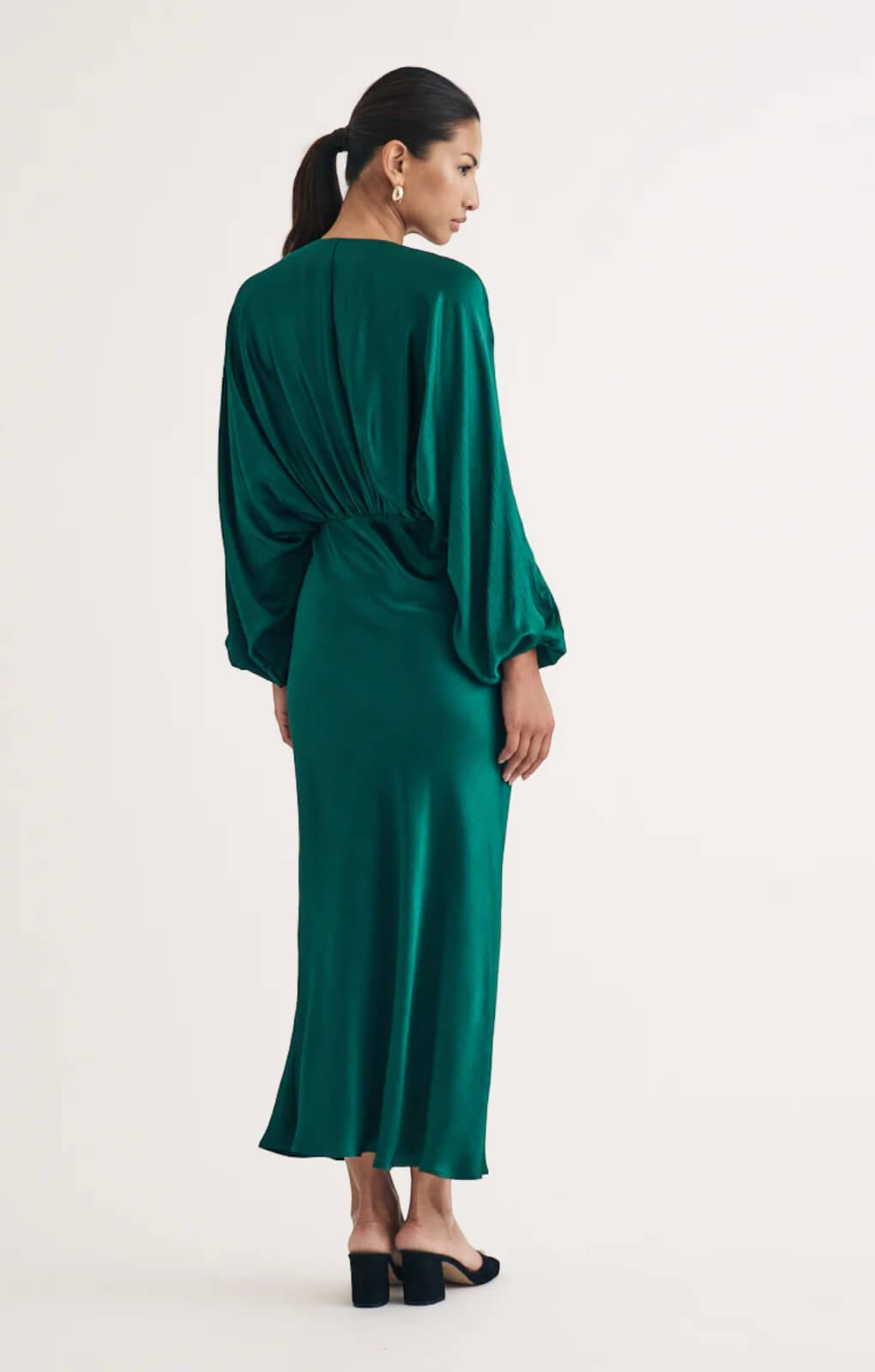 Nobody's Child Green Draped Satin Luella Midi Dress