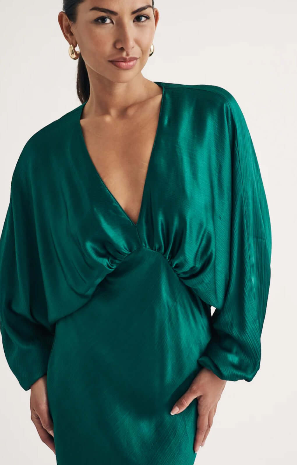 Nobody's Child Green Draped Satin Luella Midi Dress