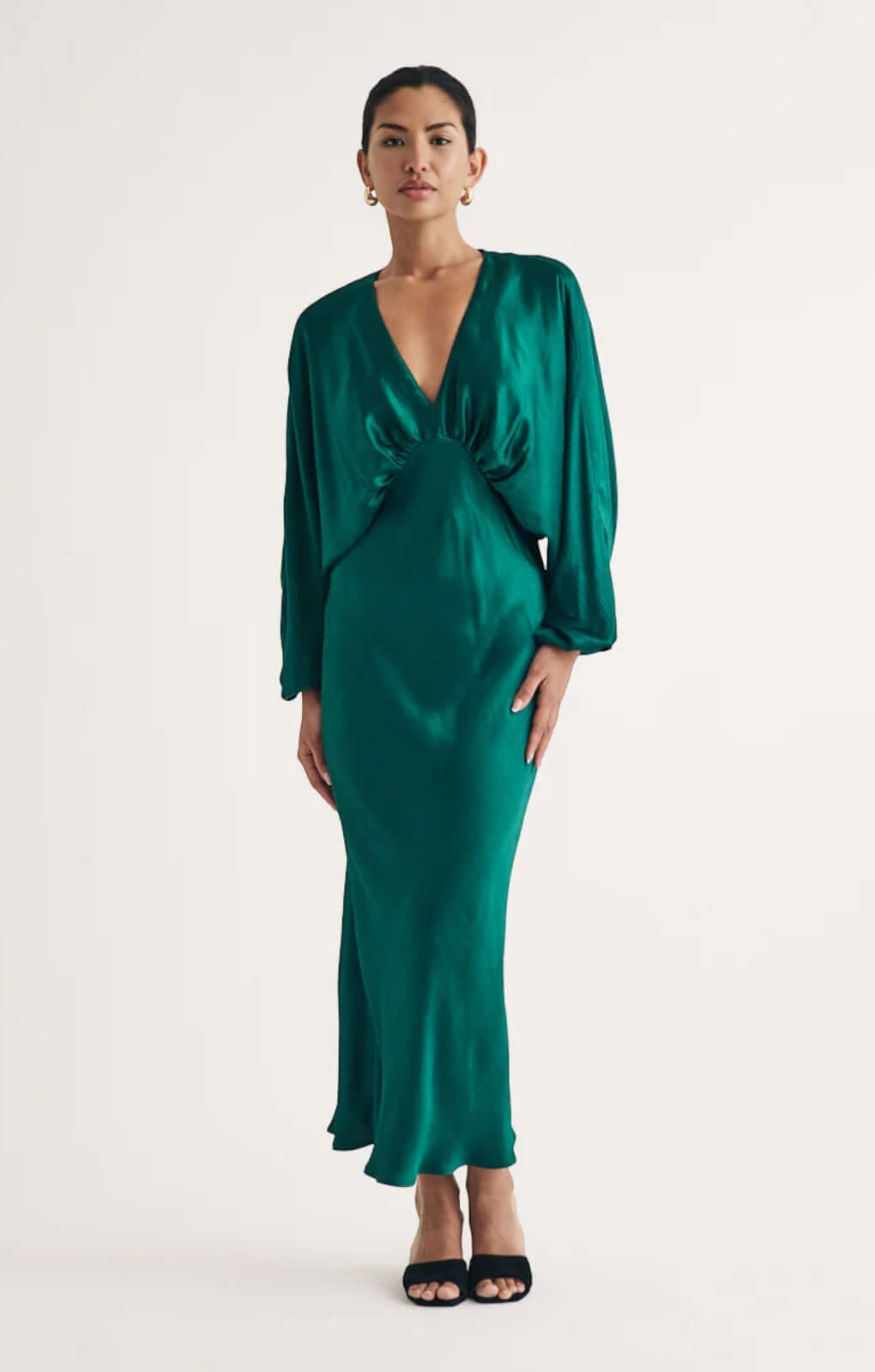 Nobody's Child Green Draped Satin Luella Midi Dress