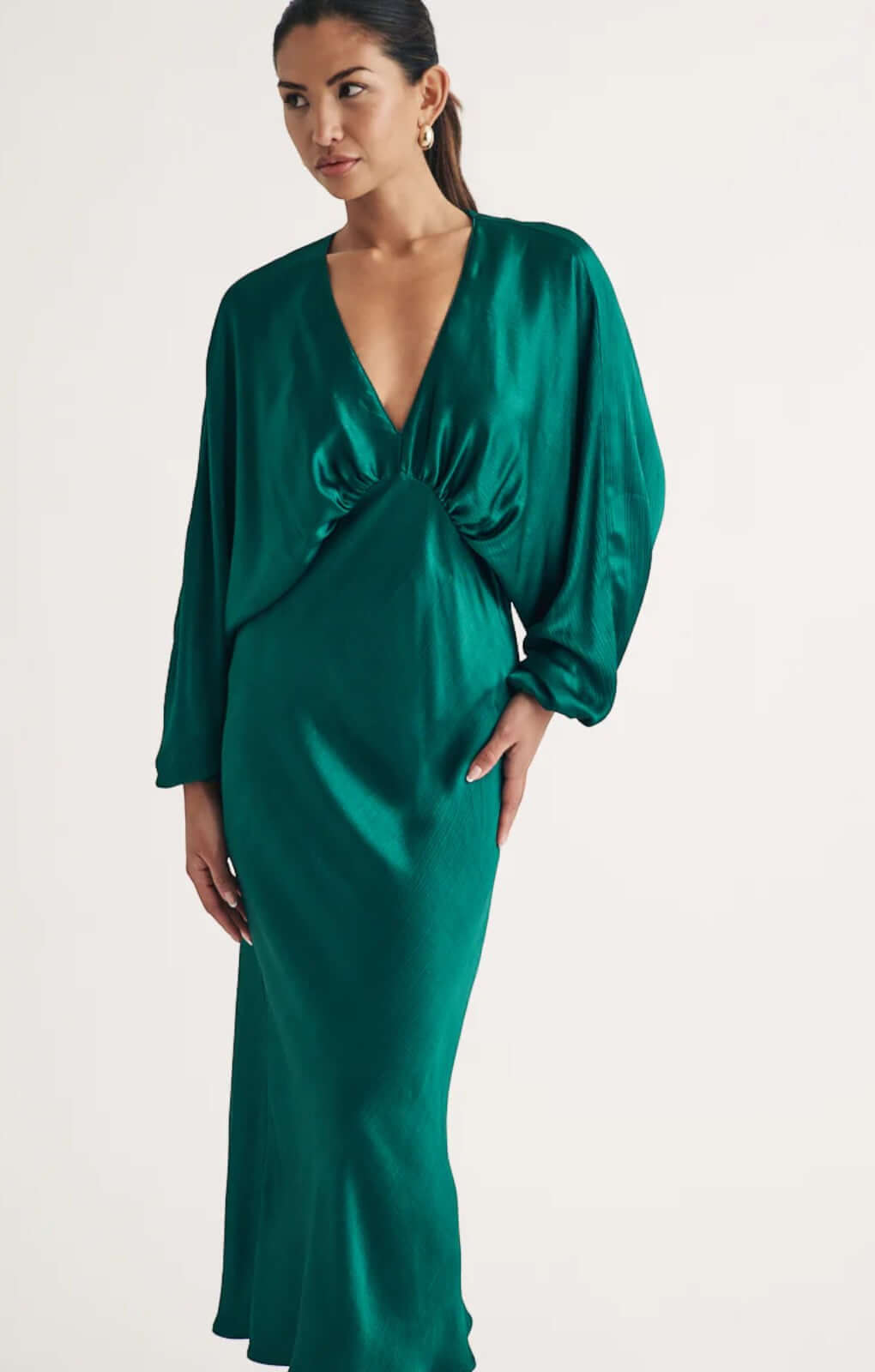 Nobody's Child Green Draped Satin Luella Midi Dress