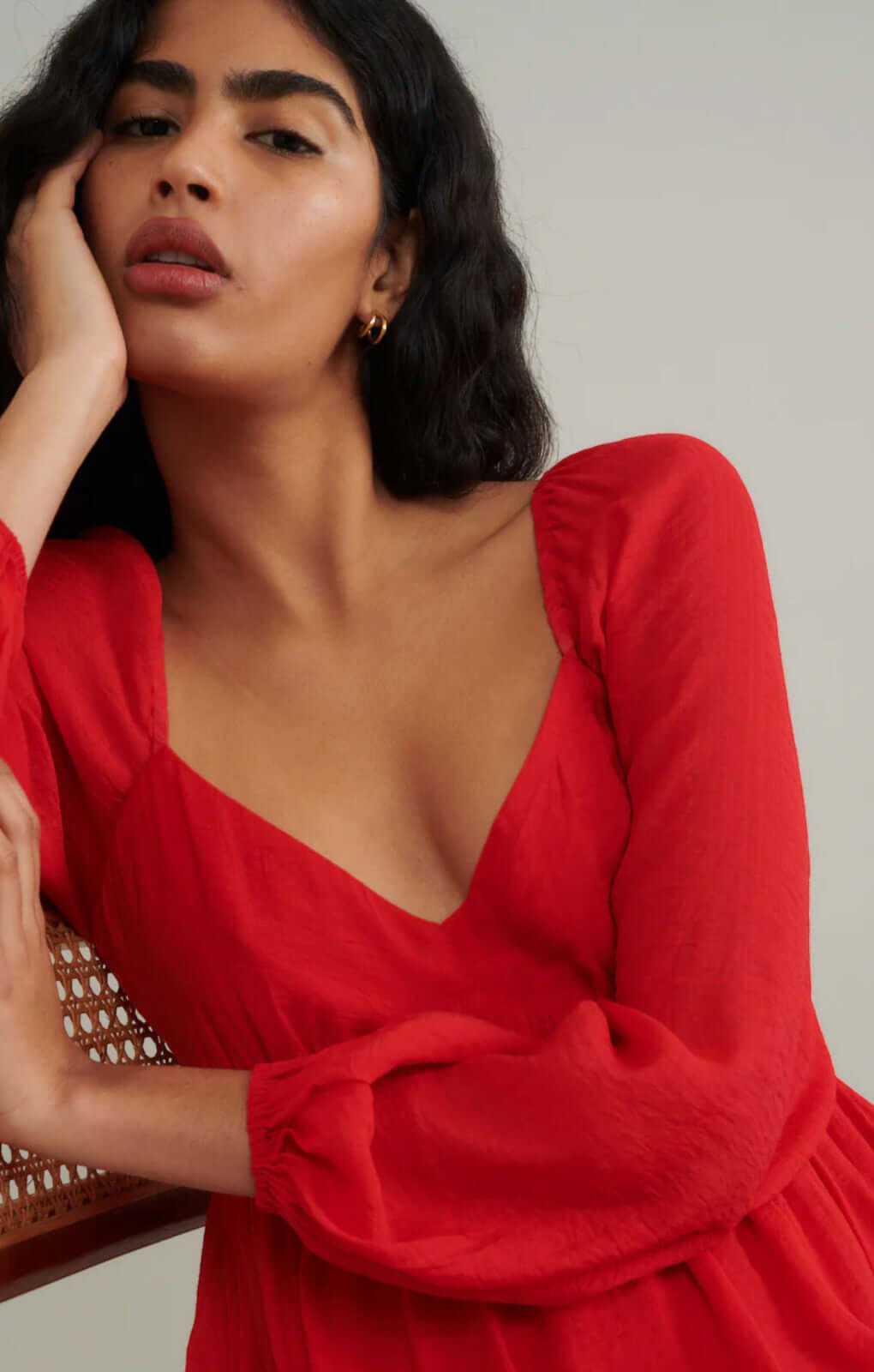 Nobody's Child Red Balloon Sleeve Tiered Char Midi Dress