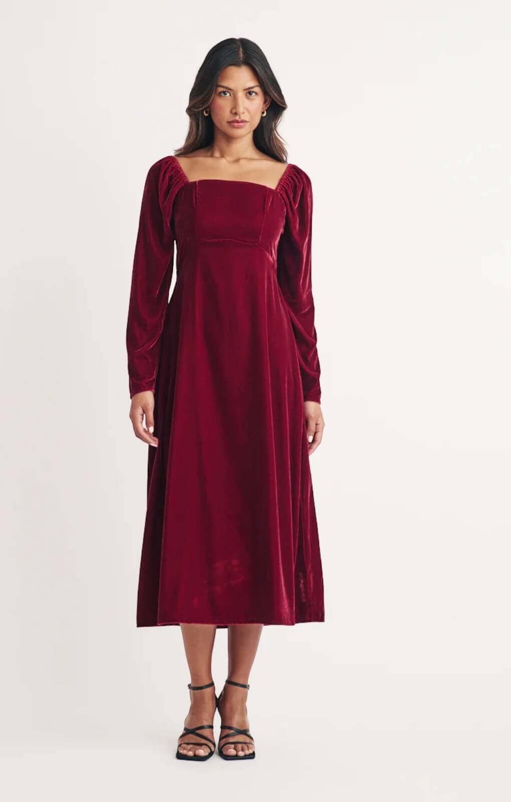 Nobody's Child Burgundy Puff Sleeve Abby Midi Dress