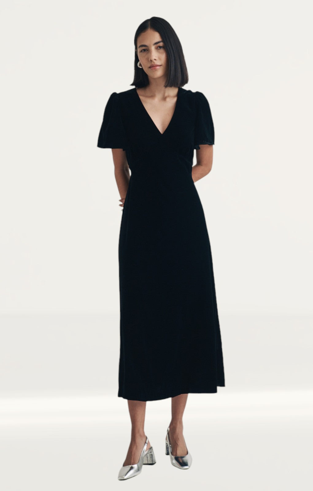Nobody's Child Black Velvet Atlas Midi Dress