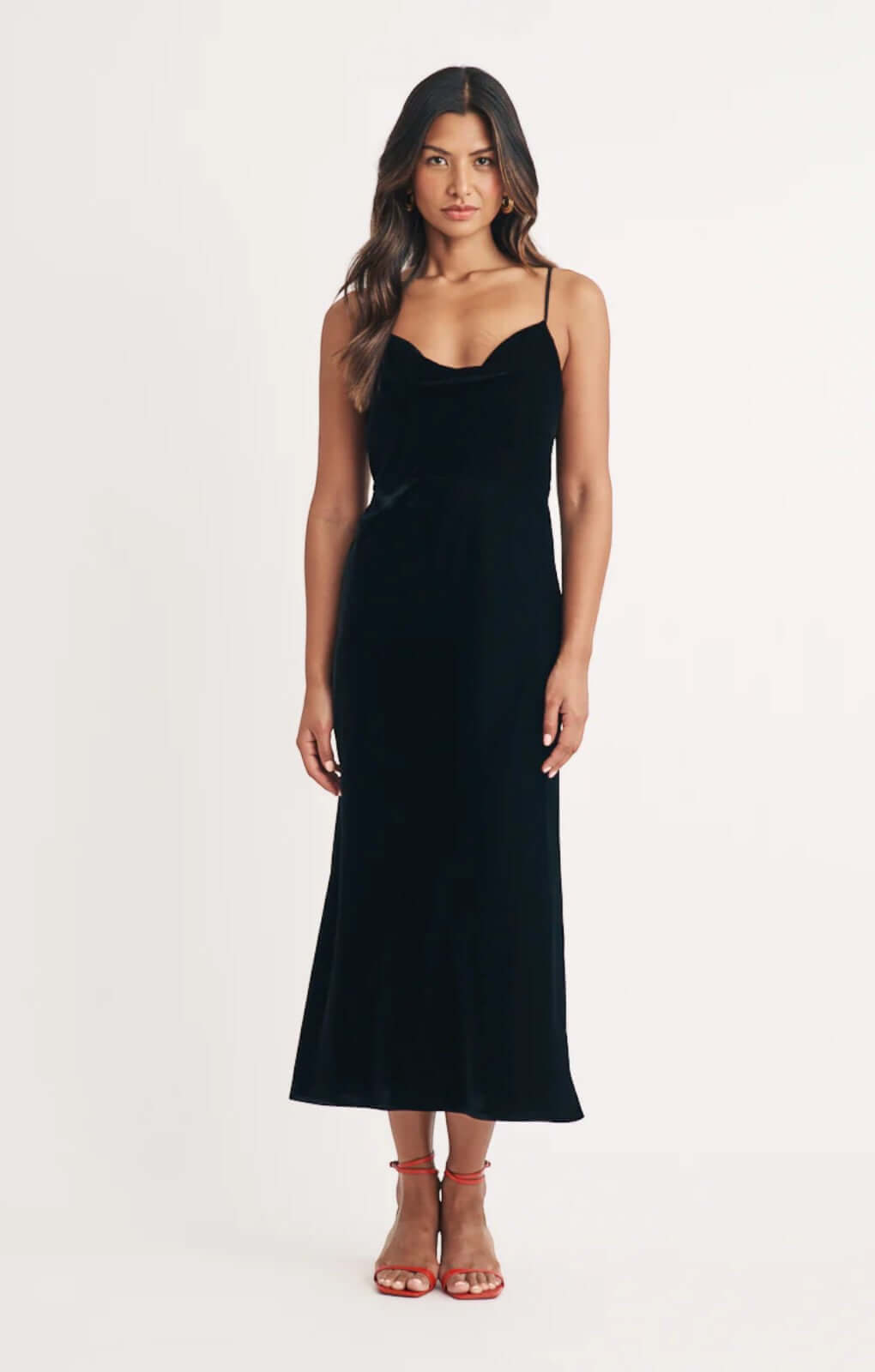 Nobody's Child Black Velvet Cowl Neck Trixie Midi Dress