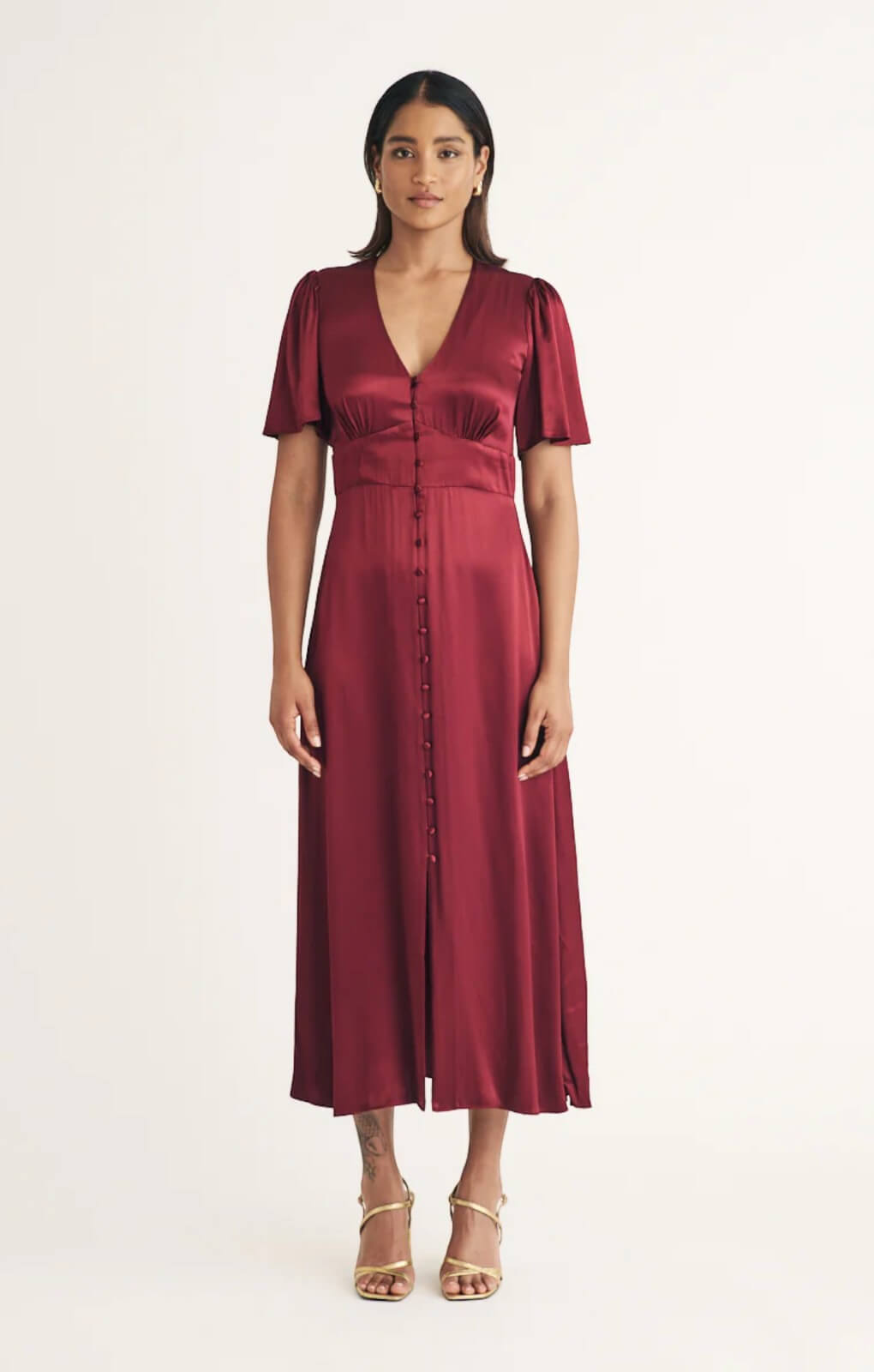 Nobody's Child Red Satin Erin Midi Dress