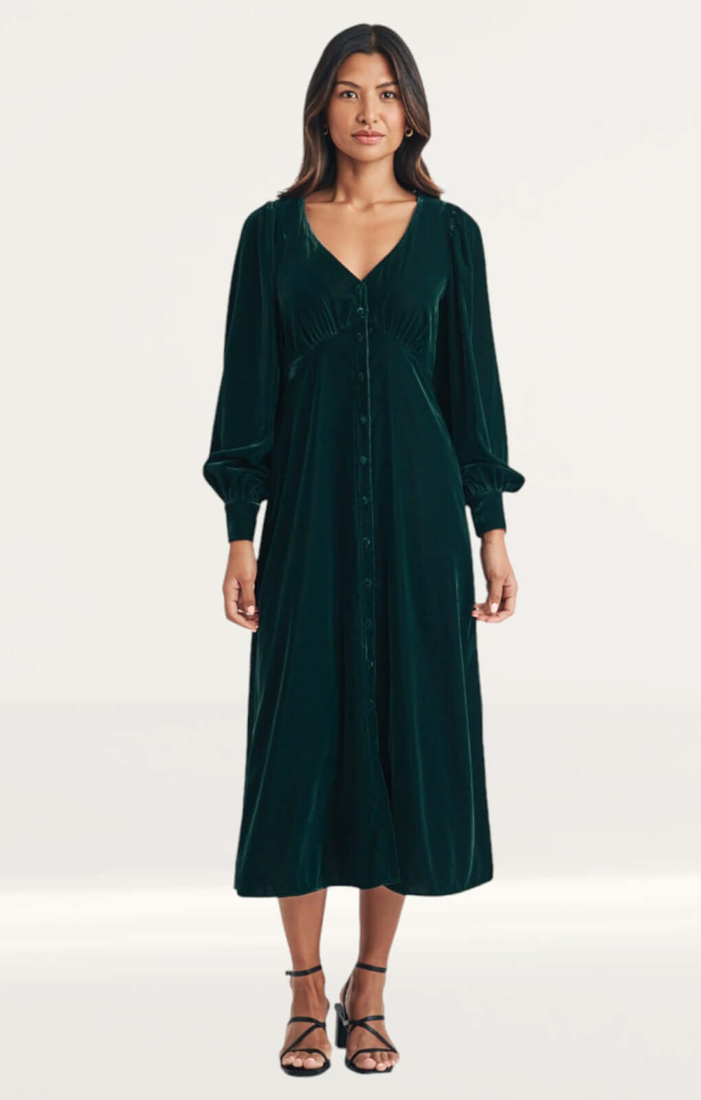 Nobody's Child Green Velvet Balloon Sleeve Tasha Midi Dress