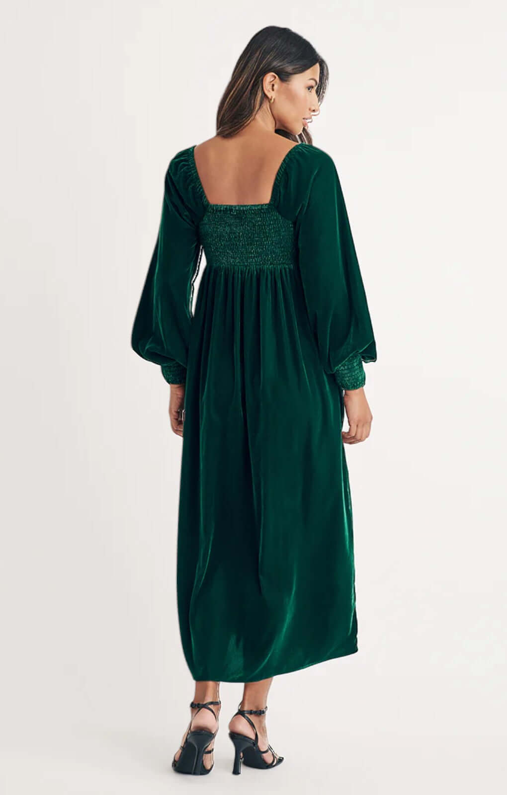 Nobody's Child Green Velvet Shirred Kylie Midi Dress