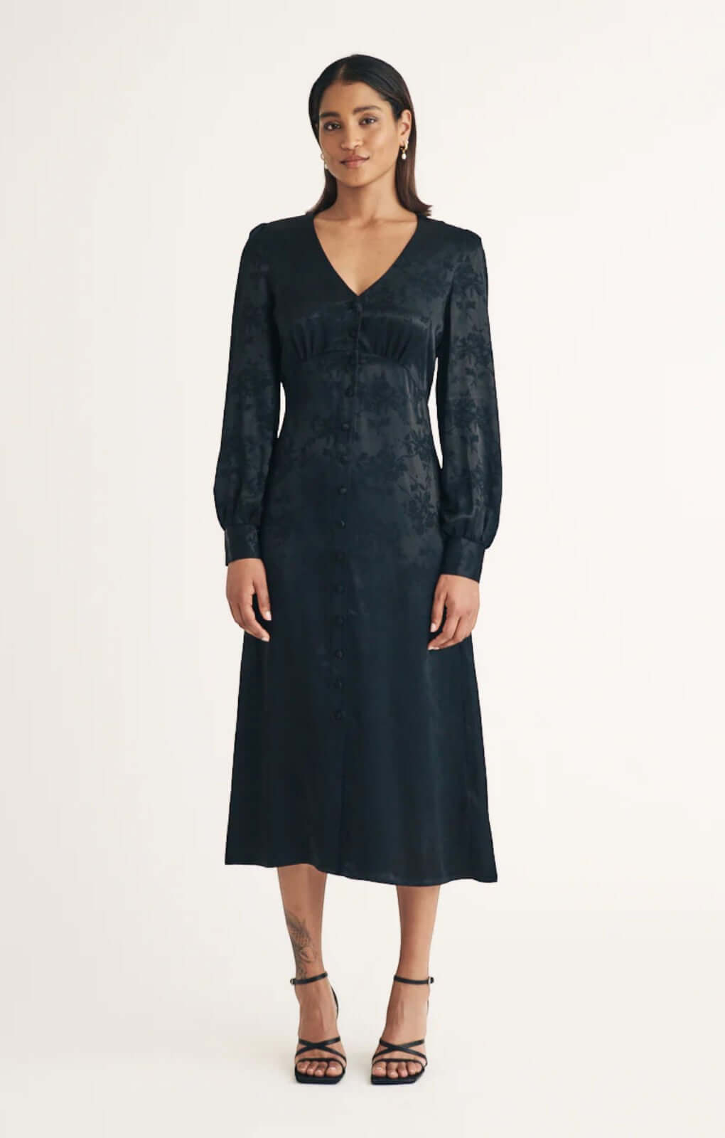 Nobody's Child Black Floral Jacquard Tasha Midi Dress