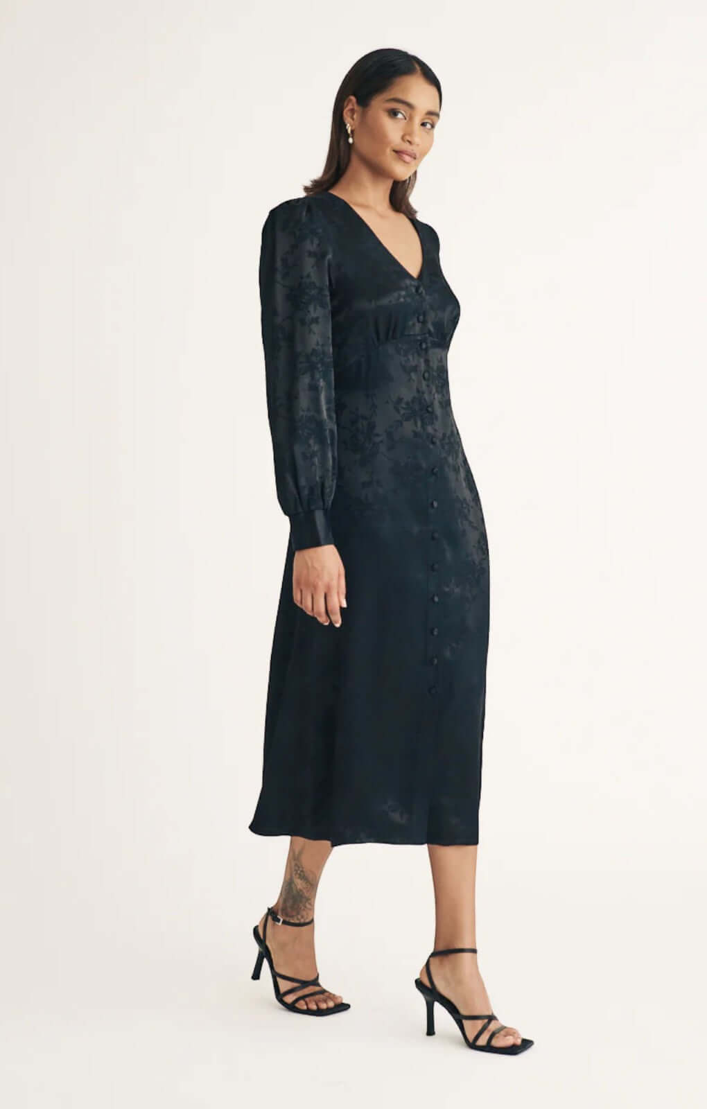 Nobody's Child Black Floral Jacquard Tasha Midi Dress