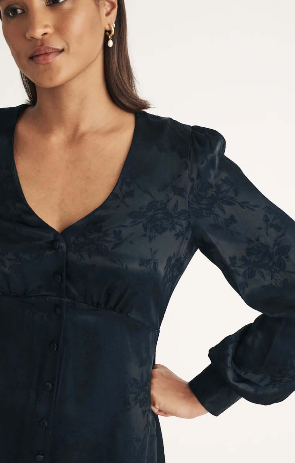 Nobody's Child Black Floral Jacquard Tasha Midi Dress