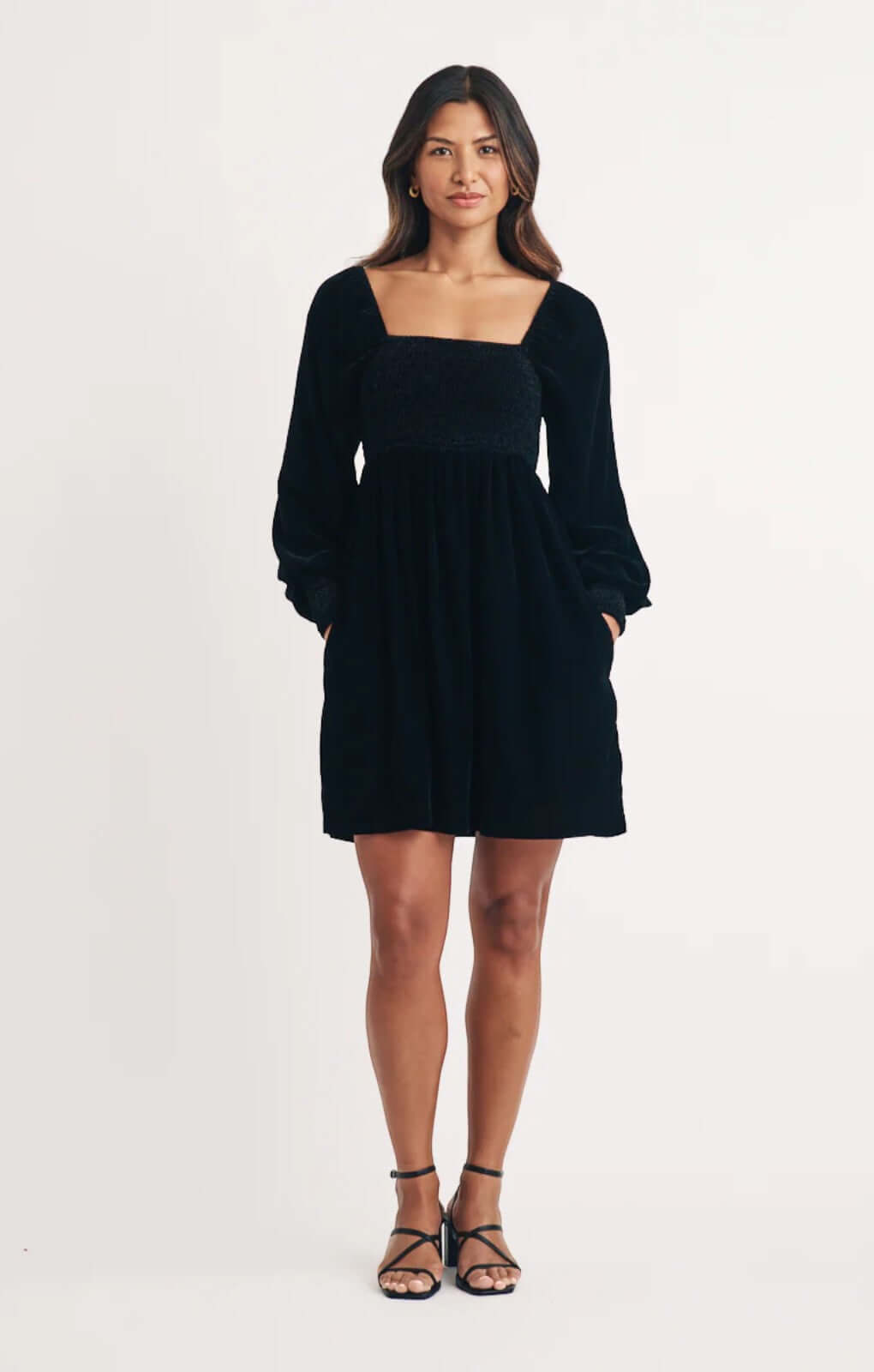 Nobody's Child Black Velvet Shirred Kylie Mini Dress