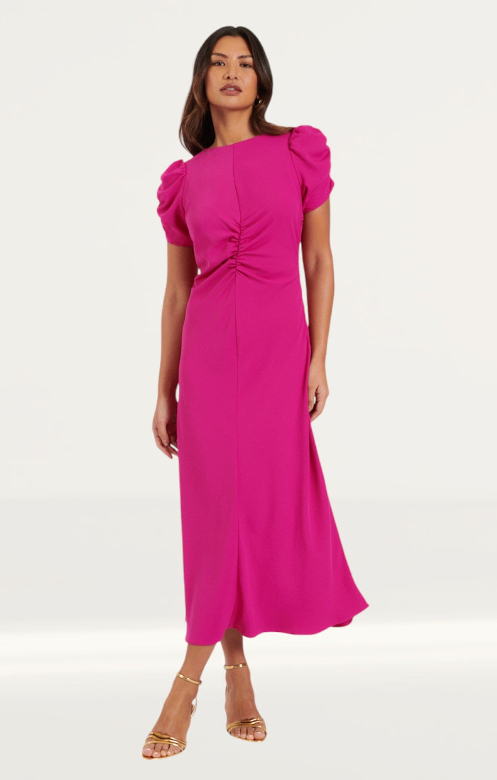 Nobody's Child Pink Shirred Naomi Midi Dress