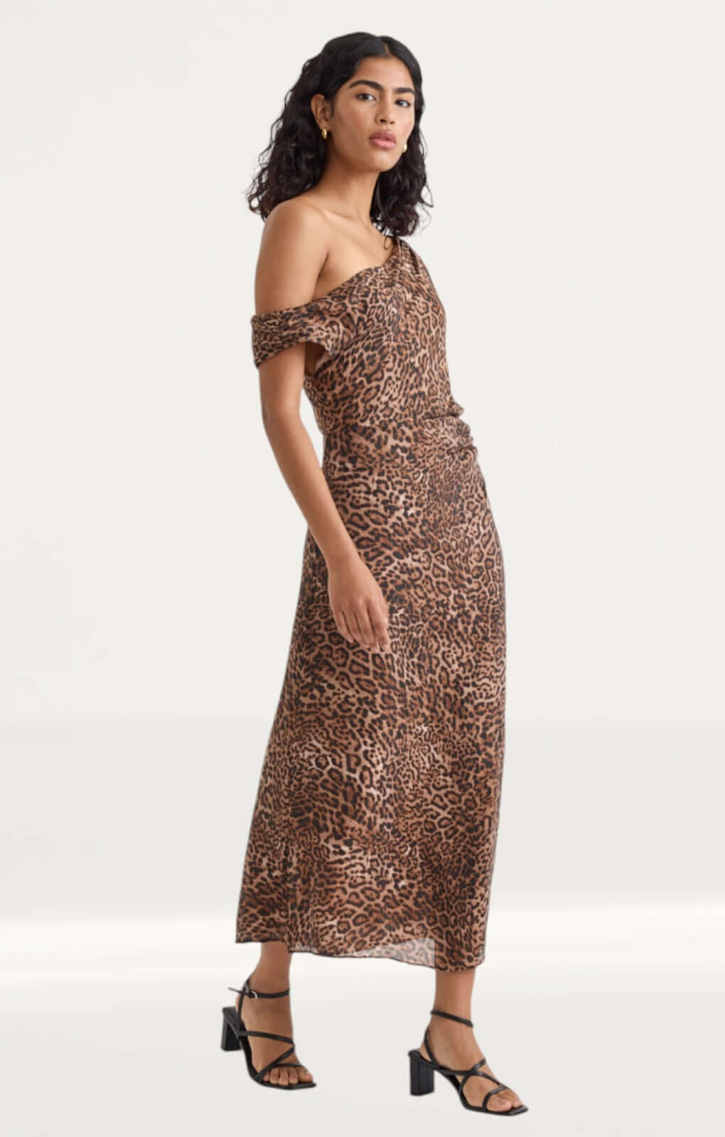 Nobody's Child Leopard Print Off Shoulder Skylar Midi Dress