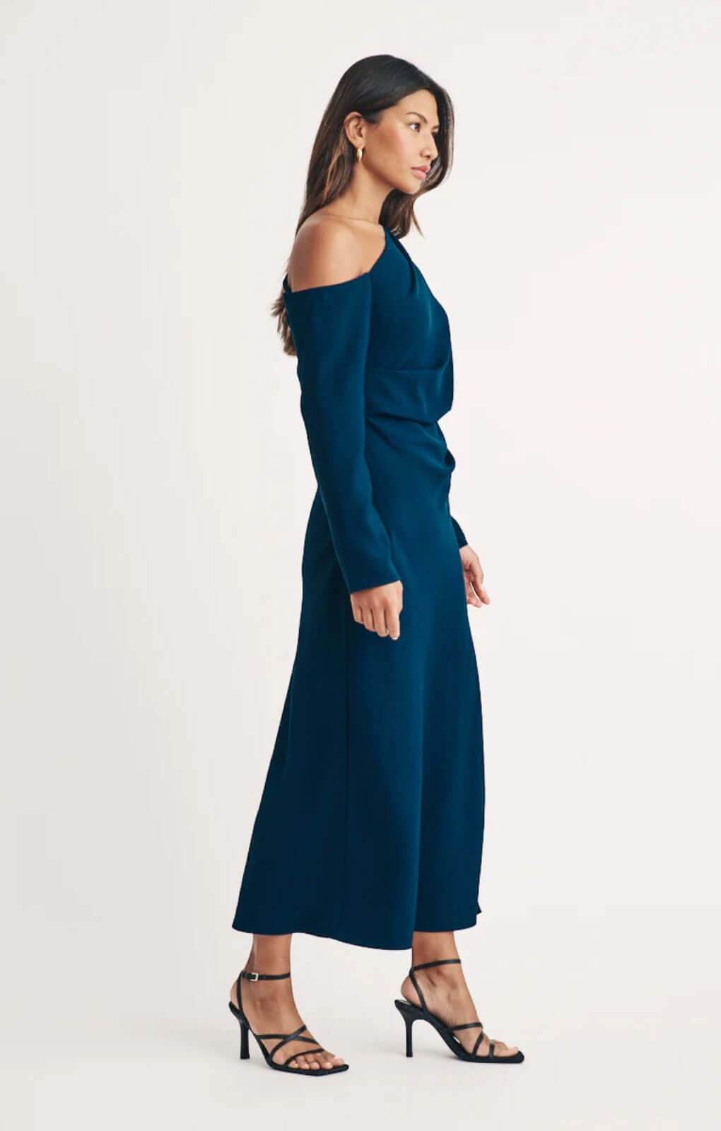 Nobody's Child Blue Asymmetric Gathered Katty Midi Dress