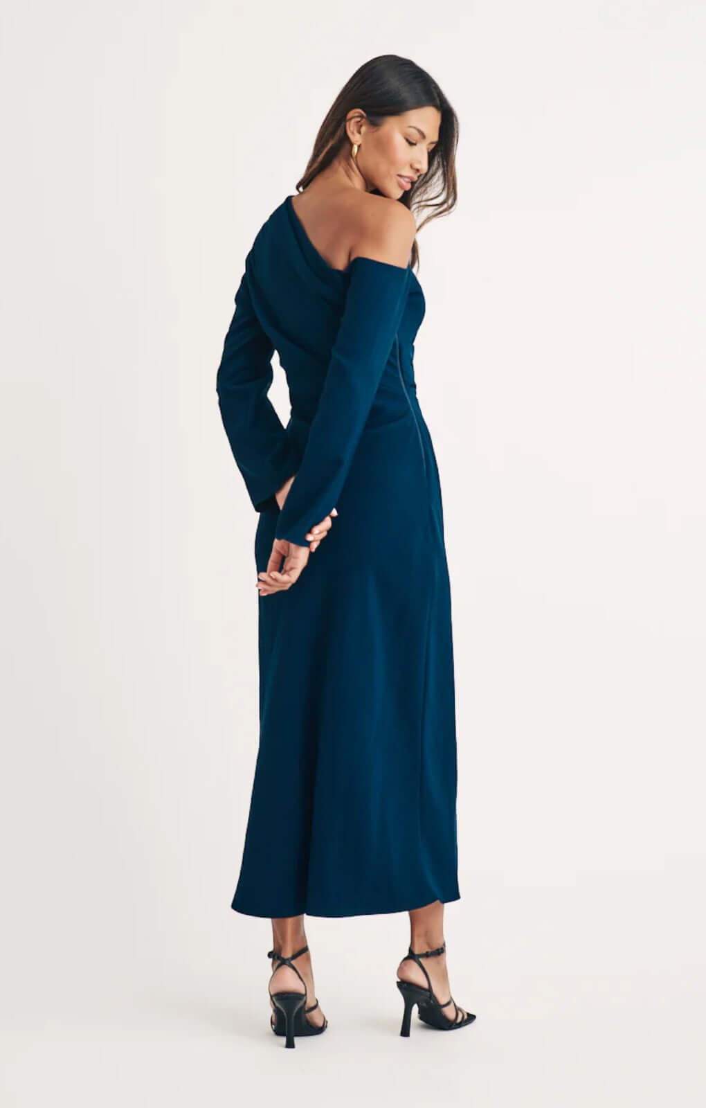 Nobody's Child Blue Asymmetric Gathered Katty Midi Dress