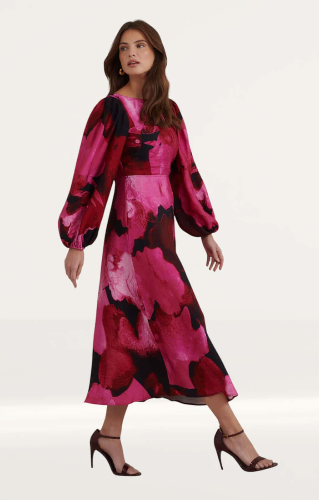 Nobody's Child Pink Watercolour Floral Zora Midi Dress