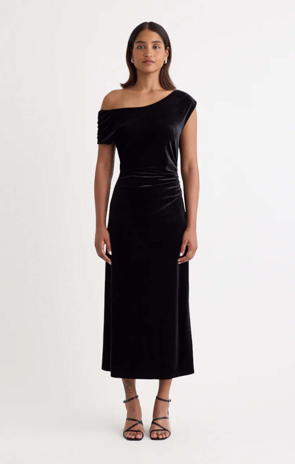 Nobody's Child Black Velvet Off Shoulder Skylar Midi Dress