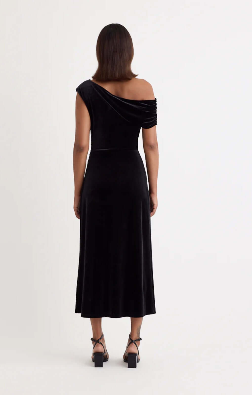 Nobody's Child Black Velvet Off Shoulder Skylar Midi Dress
