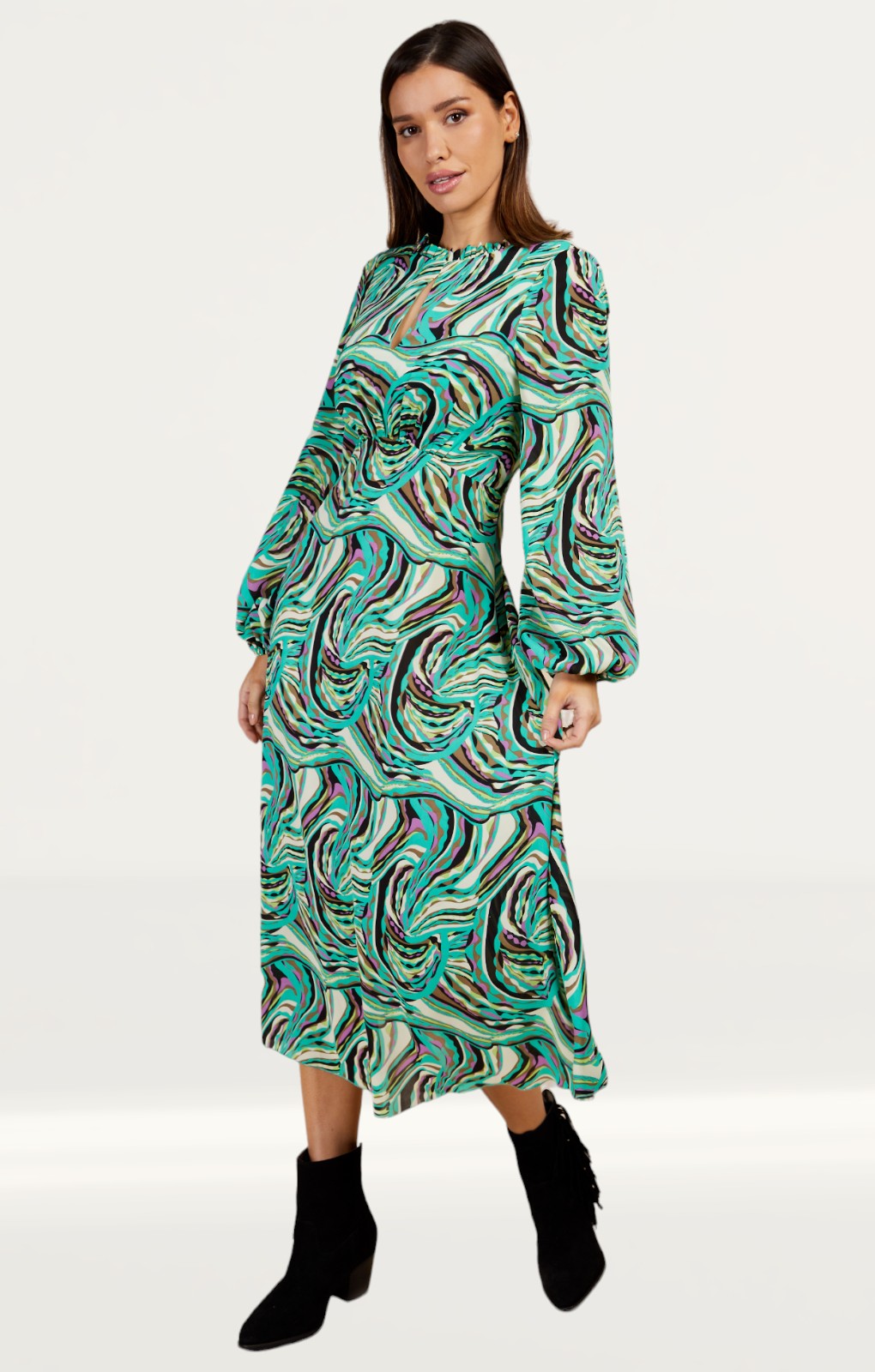 Little Mistress Green Retro Print Midaxi Smock Dress By Vogue Williams