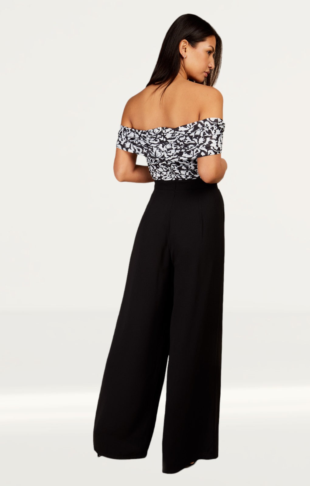Little Mistress Monochrome Printed Mesh Bardot Jumpsuit