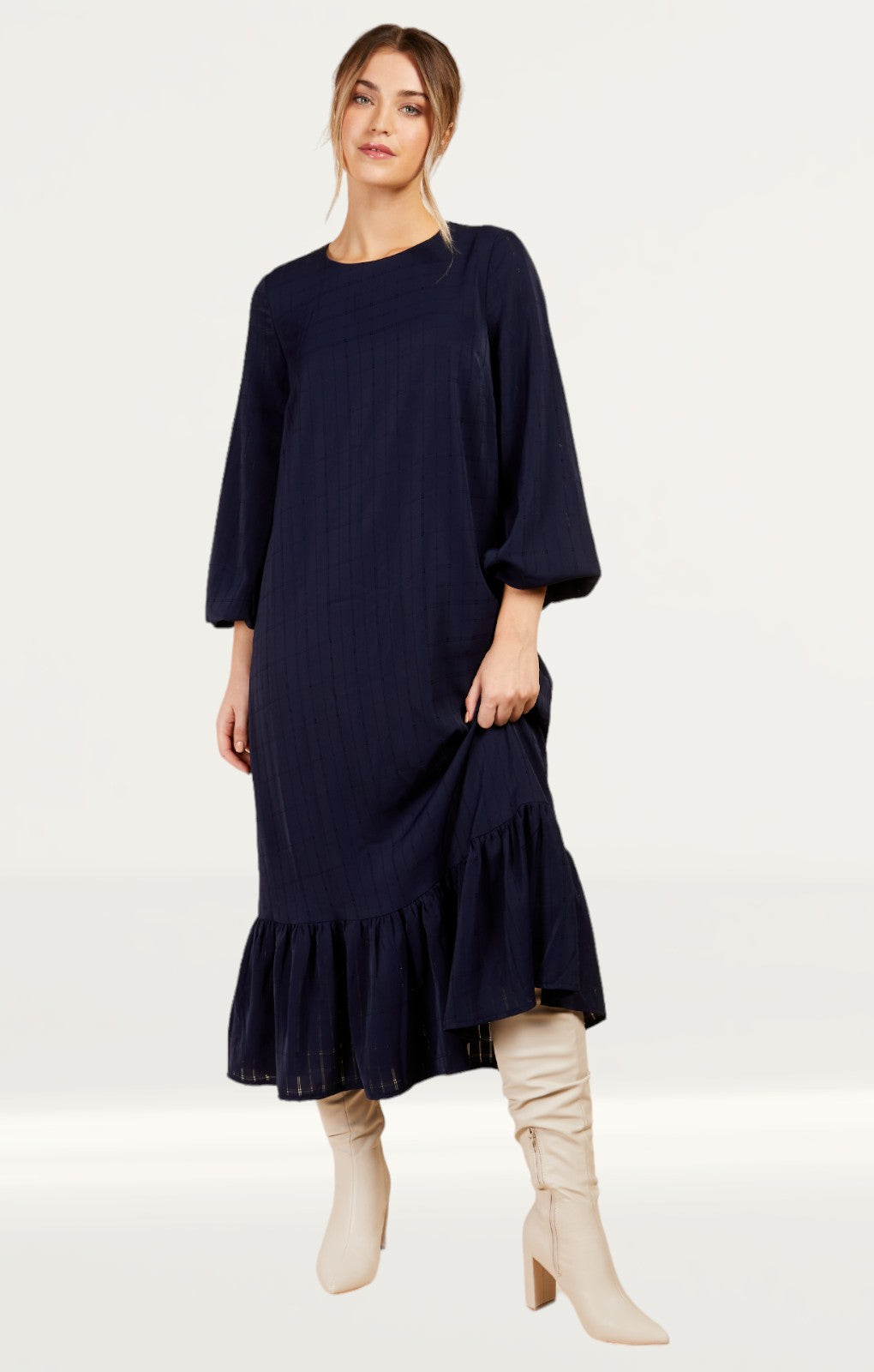 Little Mistress Navy Peplum Midaxi Dress by Vogue Williams