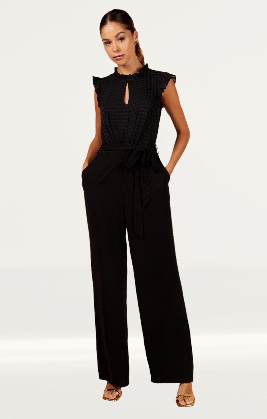 Little Mistress Black Check Frill Detail Jumpsuit