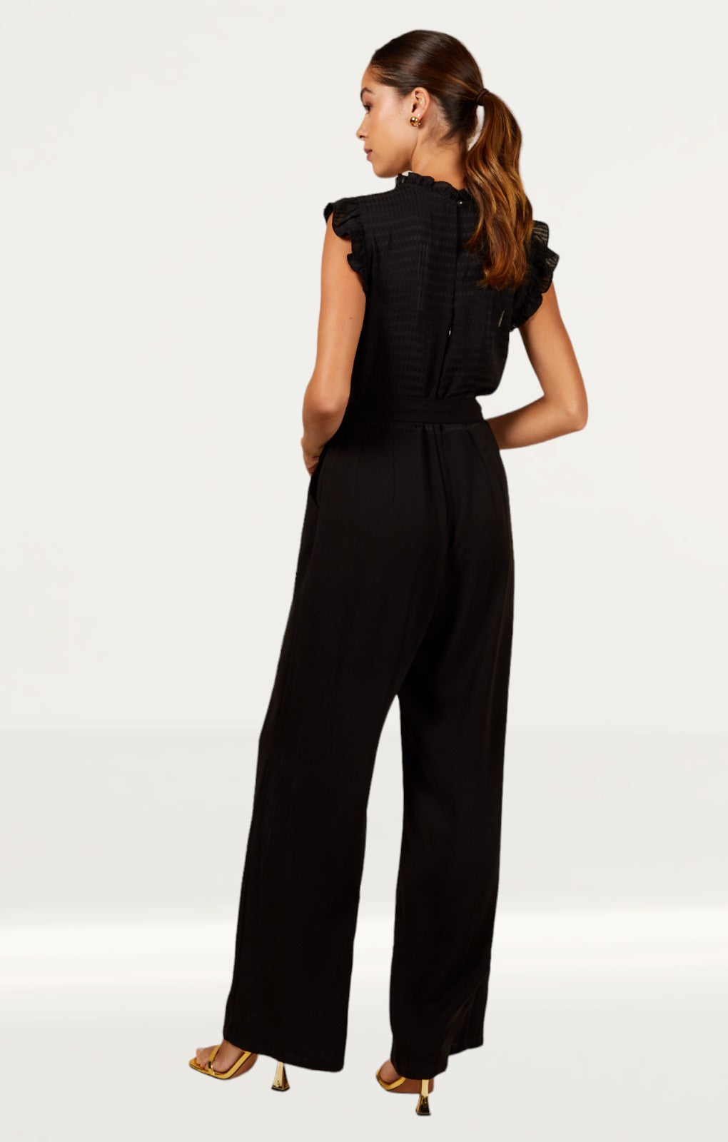 Little Mistress Black Check Frill Detail Jumpsuit