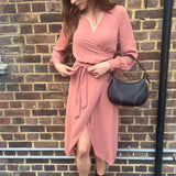 ASOS DESIGN Collared Wrap Midi Dress With Tie Belt In Terracotta