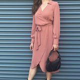 ASOS DESIGN Collared Wrap Midi Dress With Tie Belt In Terracotta