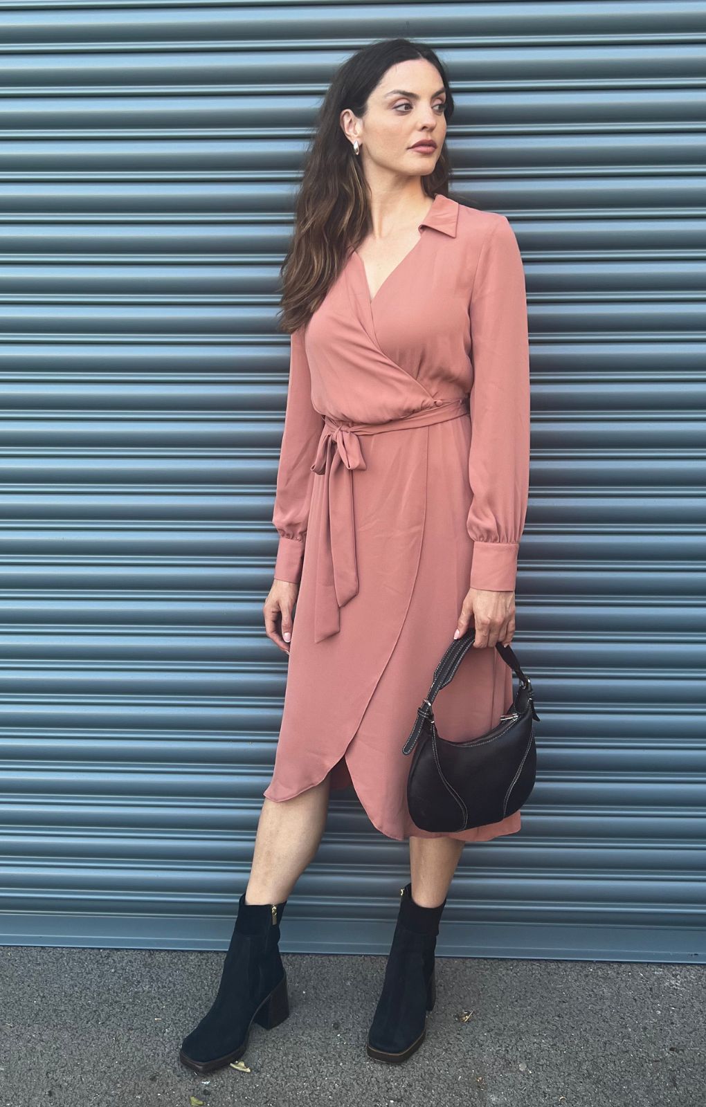 ASOS DESIGN Collared Wrap Midi Dress With Tie Belt In Terracotta