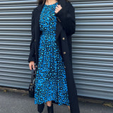 Whistles Flutter Sleeve Midi Dress In Midnight Leopard Print