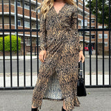 Edited Wrap Front Midi Dress In Tiger Print