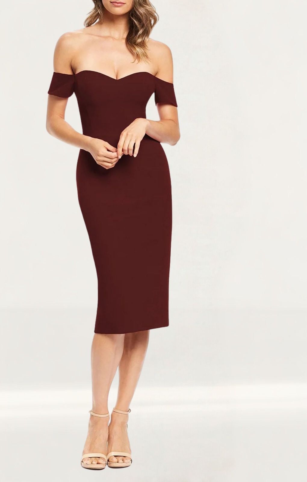 hebeos burgundy dress Burgundy Plum Off-Shoulder Crossover Top Midi Dress – shopaleena main image 0
