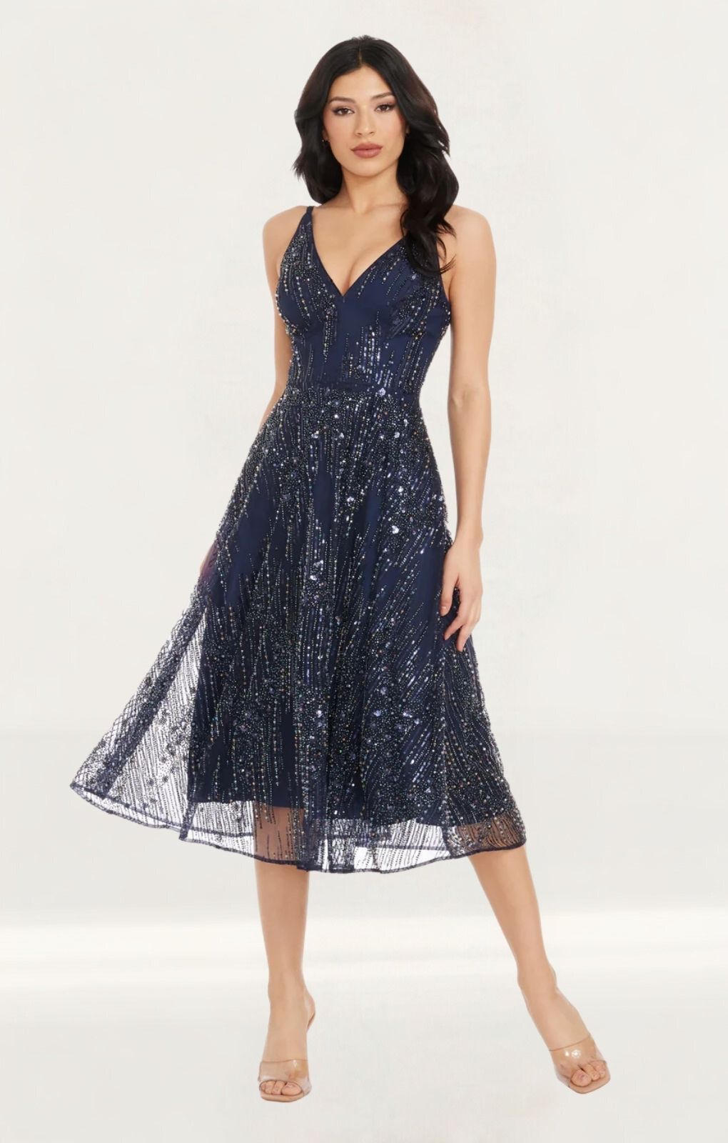 Rent Dress The Population Elisa Midnight Blue Sequin Midi Dress | Hirestreet Rent Dress The Population Elisa Midnight Blue Sequin Midi Dress | Hirestreet