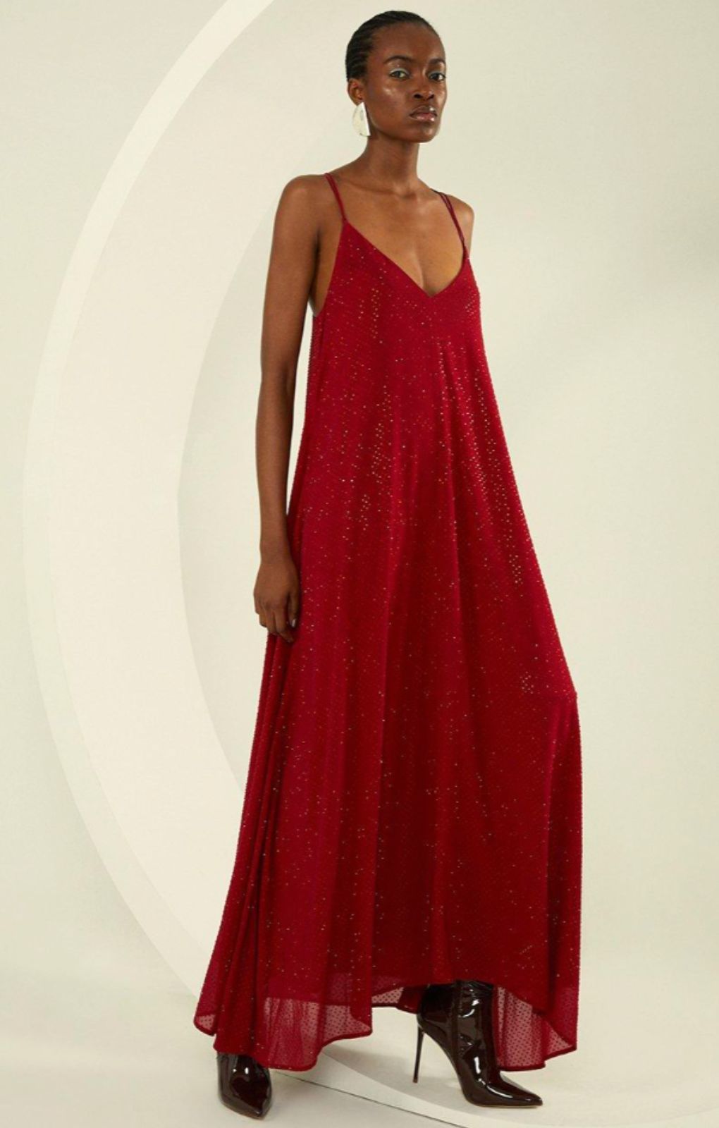 Karen Millen All Over Embellished Georgette Strappy Woven Maxi Dress
