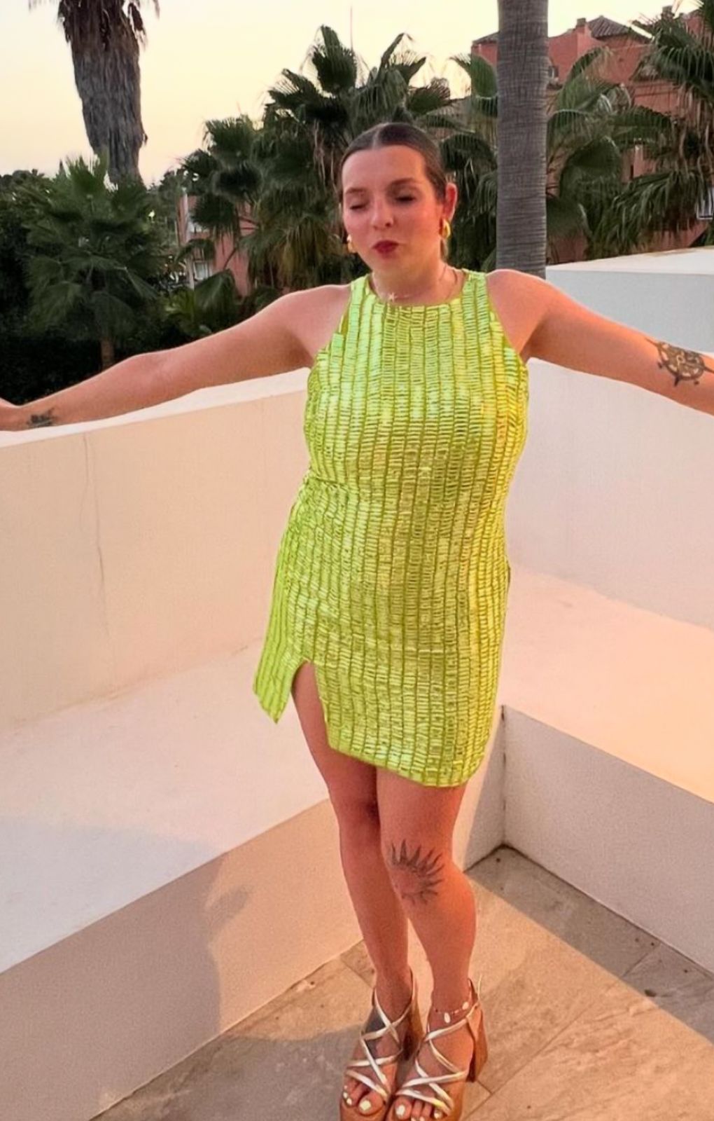 River Island Square Neck Embellished Mini Dress in Lime