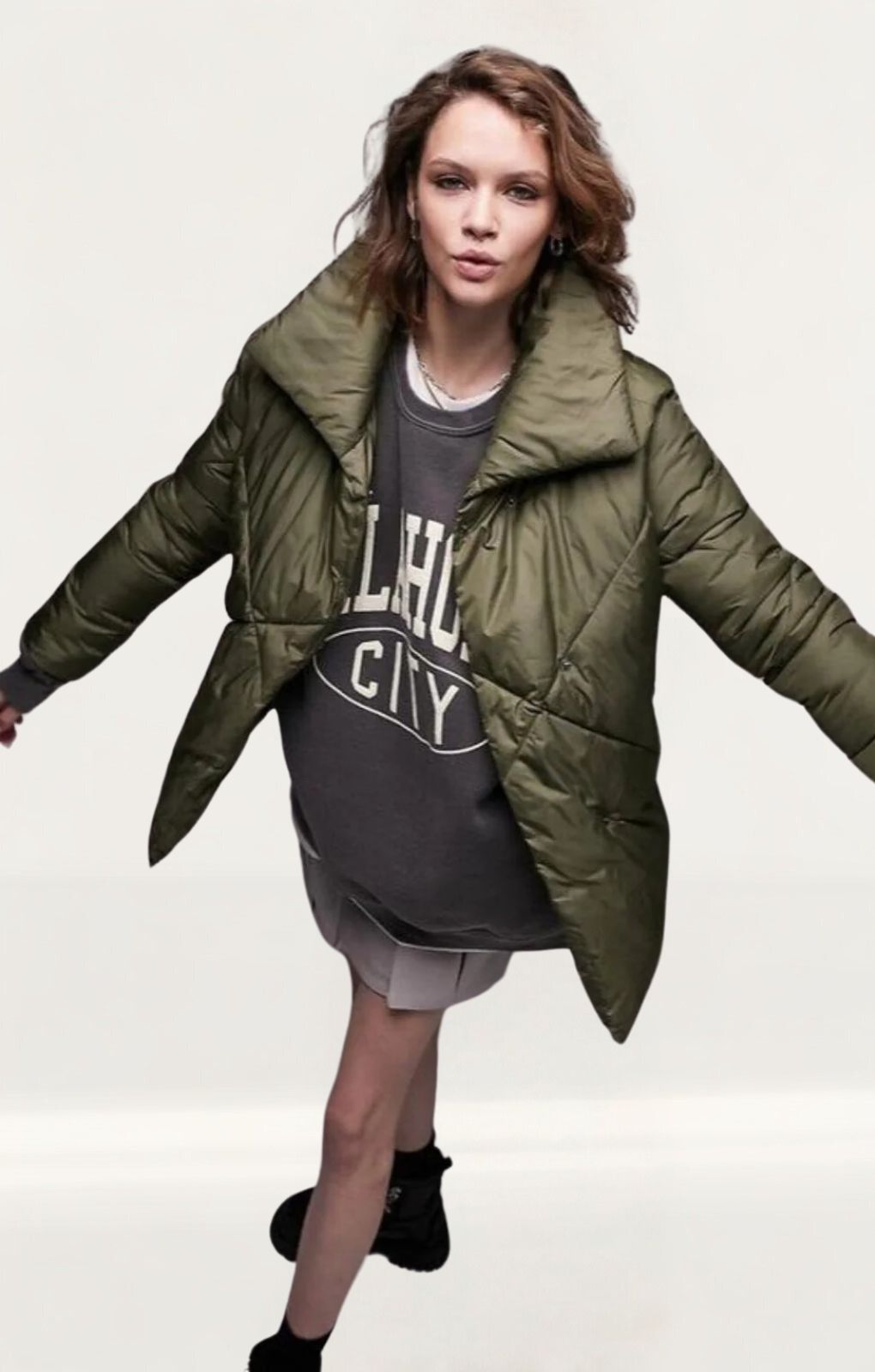 Topshop Mid Length Tie Belted Puffer Jacket In Forest Green