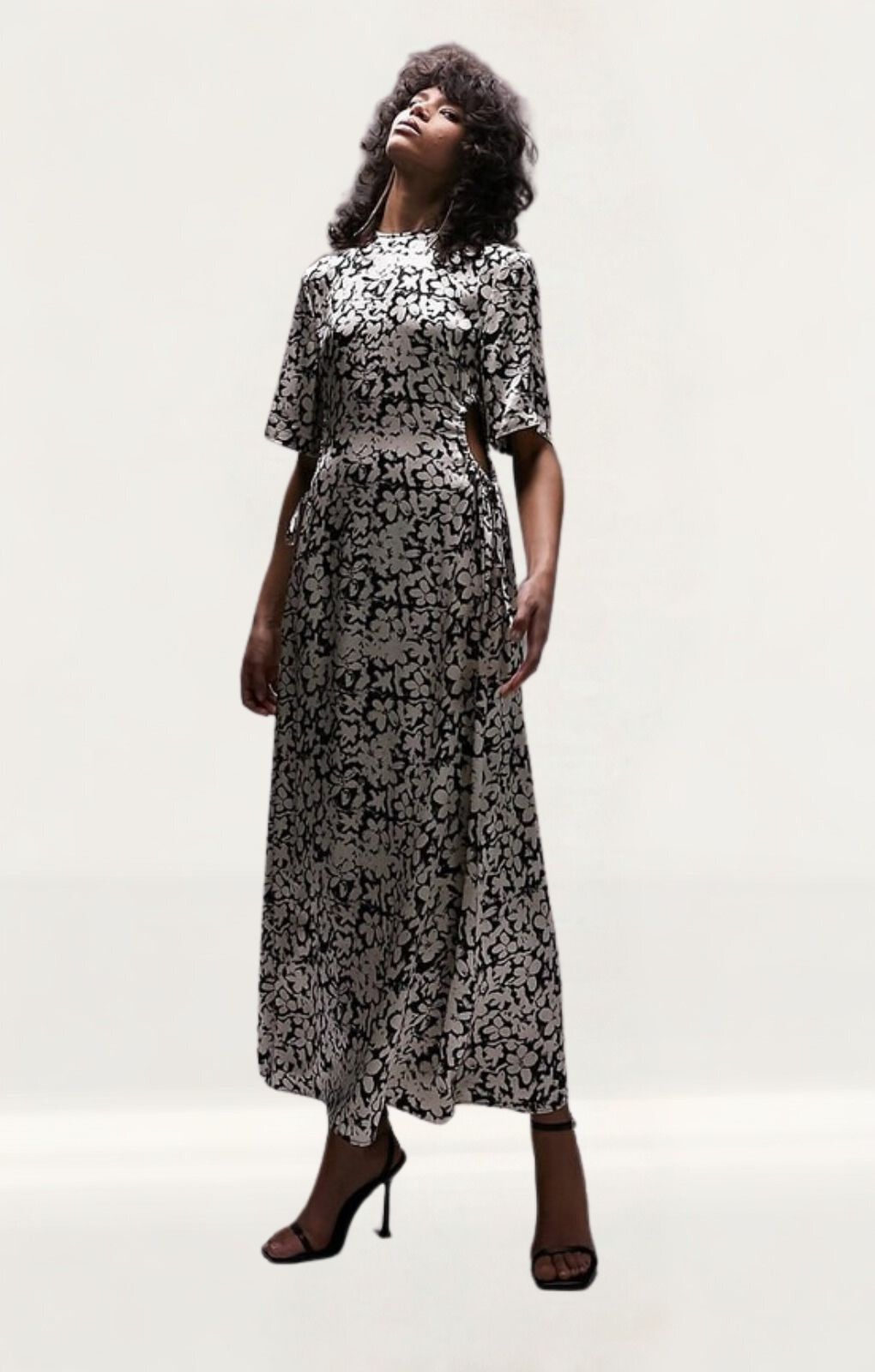 Topshop Floral Cut Out Midi Dress In Mono