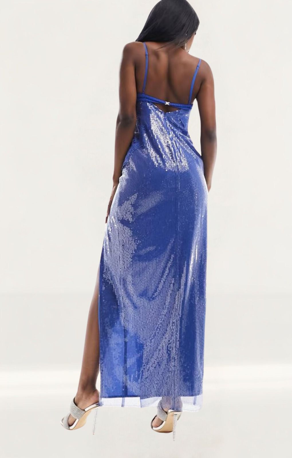 ASOS DESIGN Allover Sequin Cup Detail Maxi Dress With Lace Waist Detail In Blue