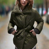 Topshop Mid Length Tie Belted Puffer Jacket In Forest Green