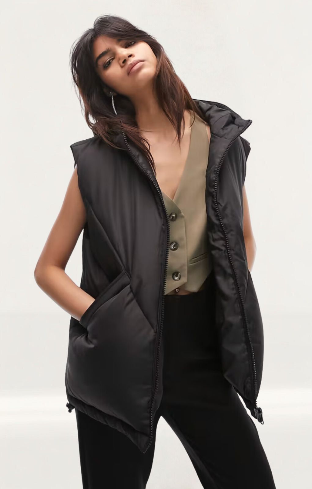 Topshop Sleeveless Hooded Jacket In Black