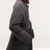 Topshop Collarless Quilted Coat In Charcoal
